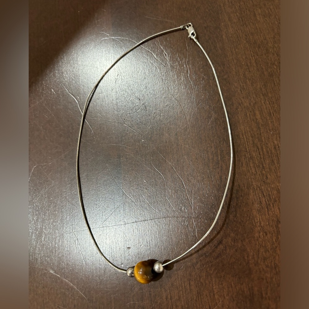 16 inch silver necklace with brown bead